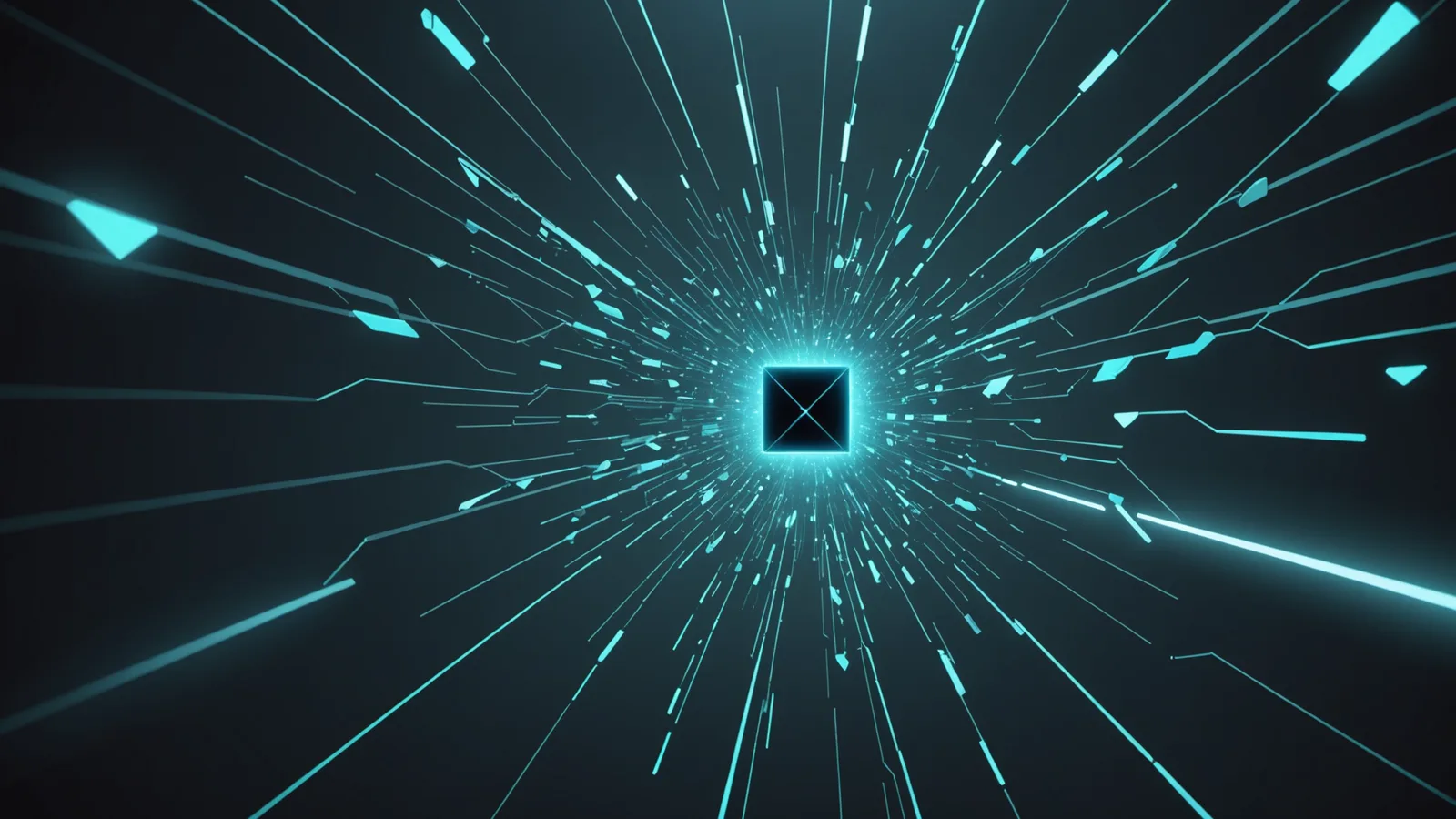 Abstract visualization of data flowing through an inspection layer before reaching AI tools
